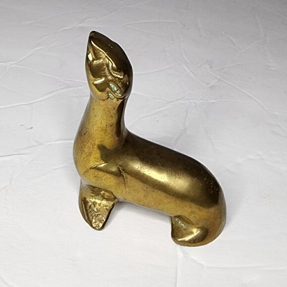 Vintage Heavy Solid Brass Seal Figurine Paperweight Brutalist Style - Picture 2 of 5